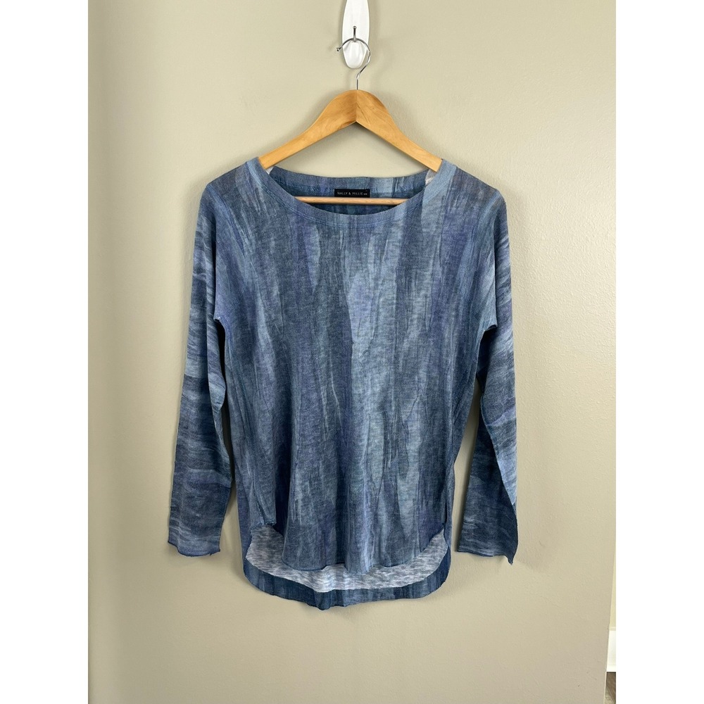 Nally And Milly Brushed top Blouse Womens Sz XS Blue Long Sleeve Made‎ In USA